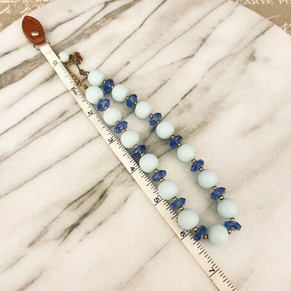 Vintage Acrylic Choker Necklace Blue Beaded Single Strand Collar MCM Colorful - Picture 6 of 6